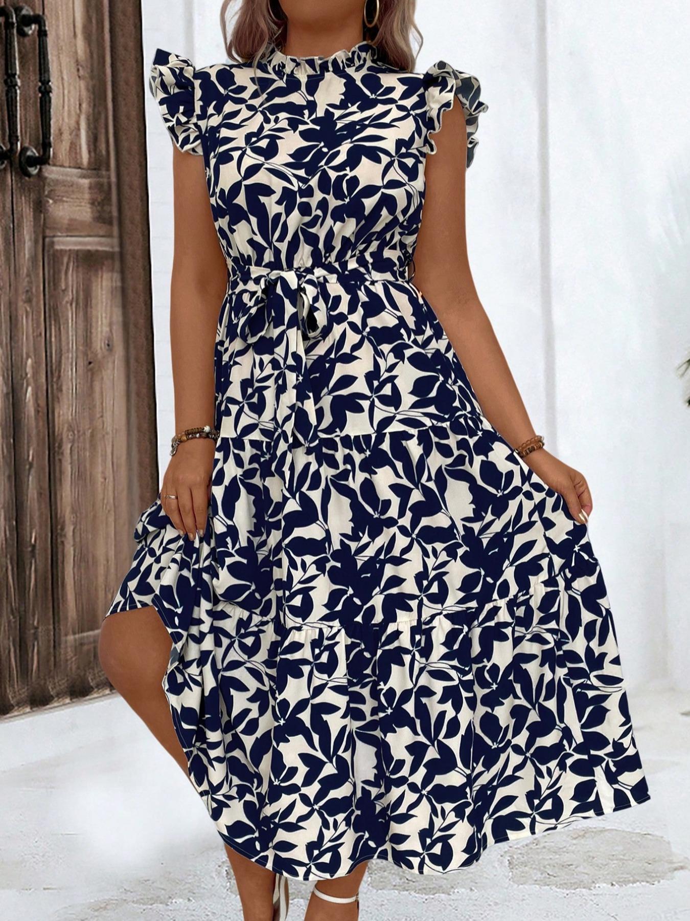 Romper Floral Print - Plus Size Floral Print Ruched Belted