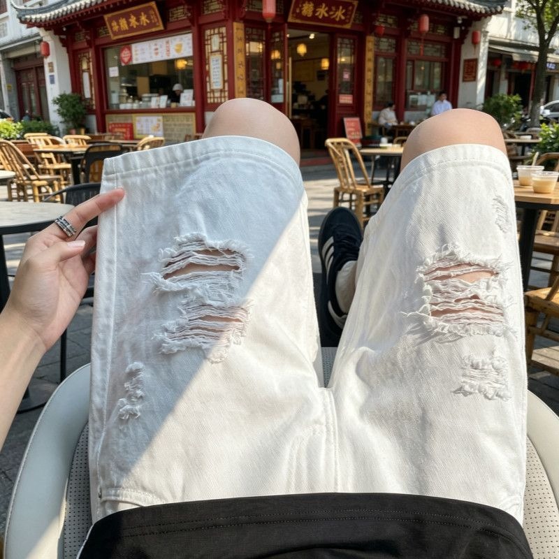 Mens Elastic Drawstring Waist  - Shorts Denim Frayed review and price