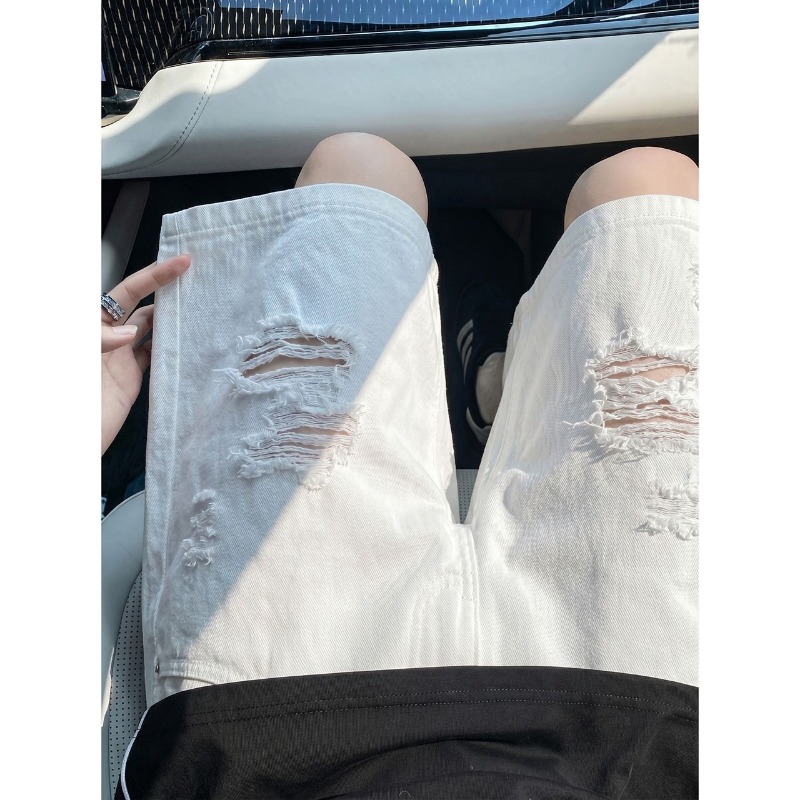 Mens Elastic Drawstring Waist  - Shorts Denim Frayed review and price