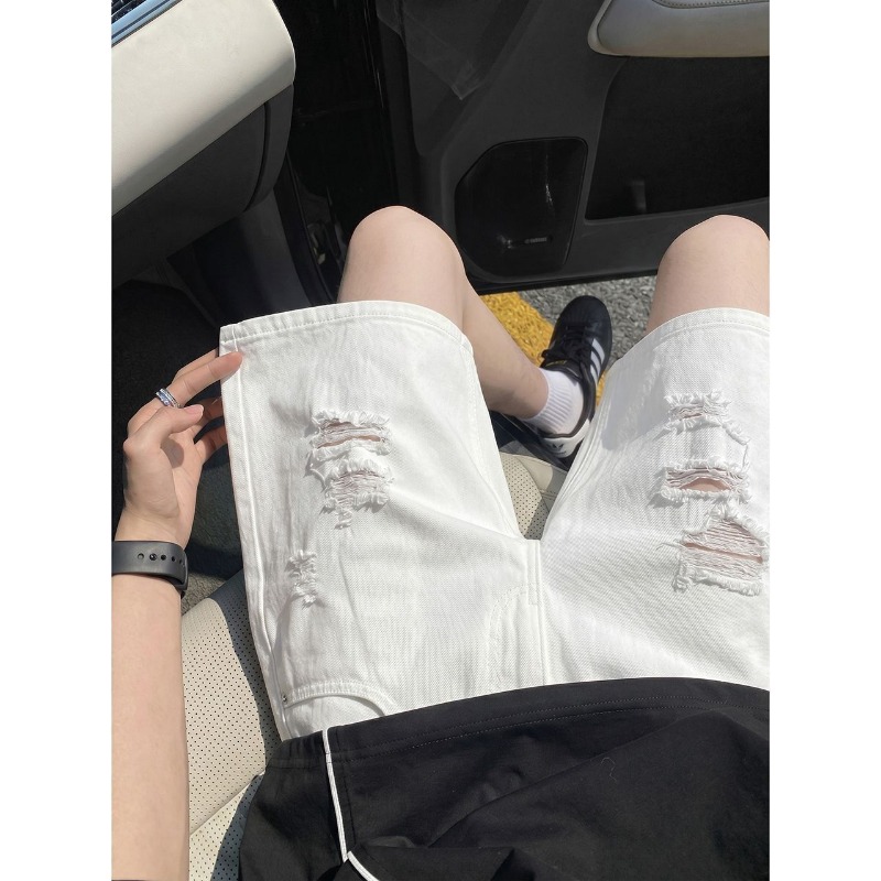 Mens Elastic Drawstring Waist  - Shorts Denim Frayed review and price