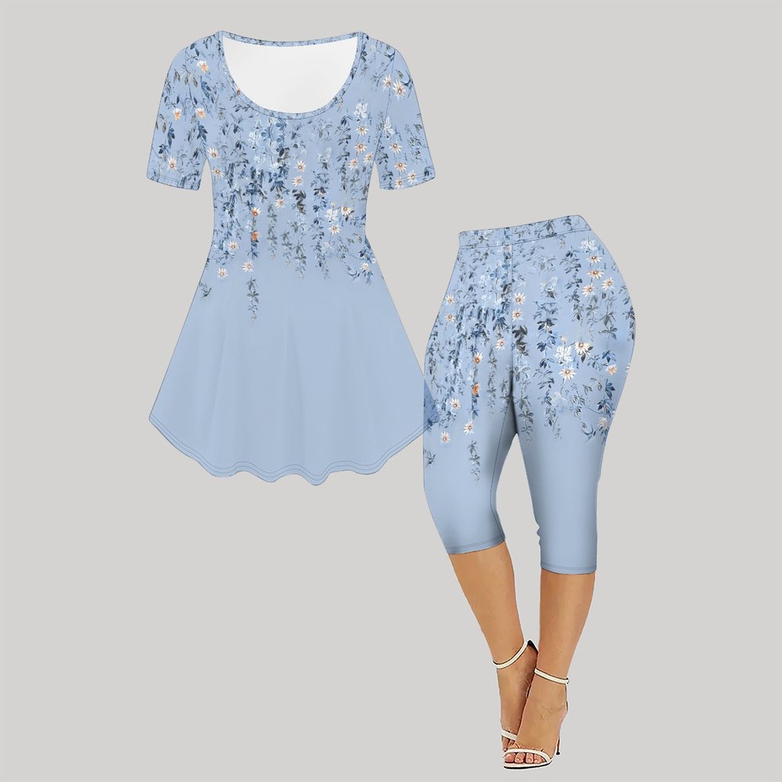 2pcs Vintage Print Two Piece S - Romper Floral Print review and price
