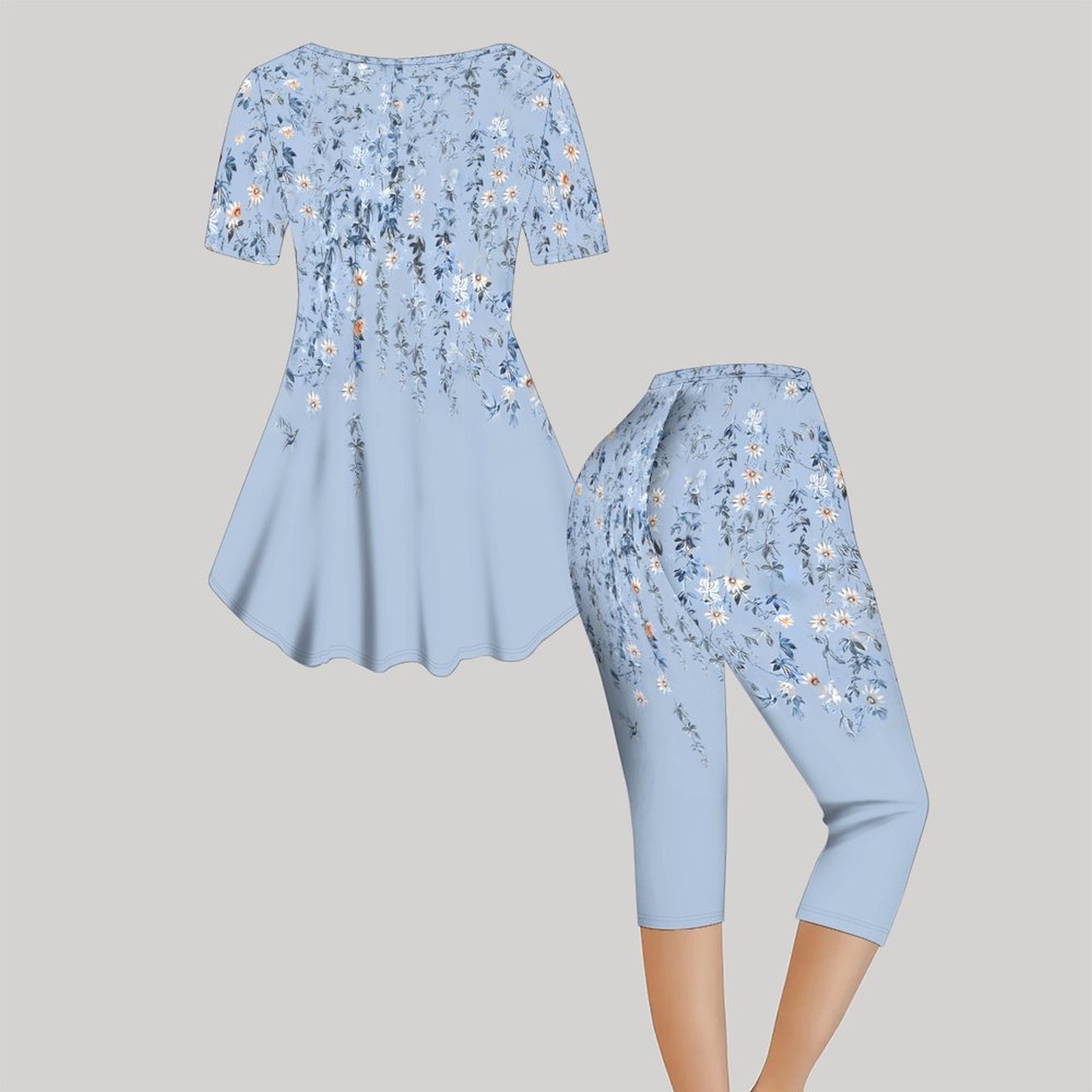 2pcs Vintage Print Two Piece S - Romper Floral Print review and price