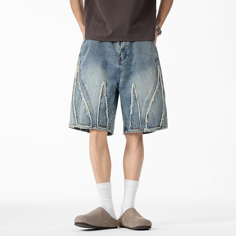 Men's Baggy Denim Jorts, Raw E - Shorts Denim Frayed review and price