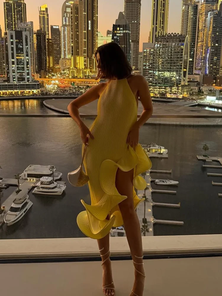 Women Elegant Yellow Halter Ma - Maxi Dress Halter review and price
