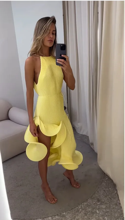Women Elegant Yellow Halter Ma - Maxi Dress Halter review and price